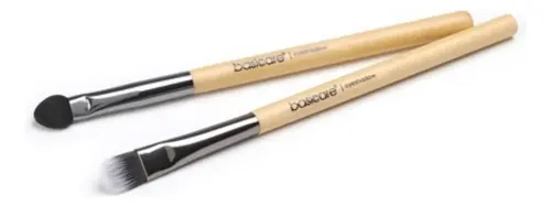 Set Brochas Ojos Basicare Mango Madera x2 Cerdas Nylon y Esponja