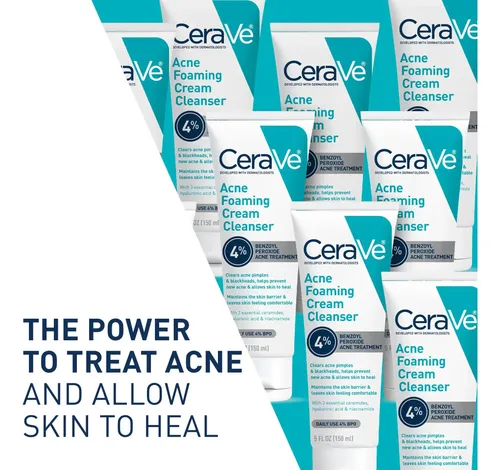 Crema Limpiadora Espumosa Para El Acné Cerave, 4% De Benzoil Acneica Día/noche