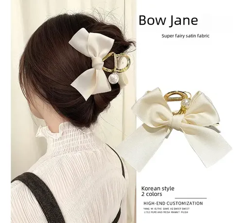 ~!accesorios Para El Cabello Bow Pearl Clip Qi Yue Black Sat