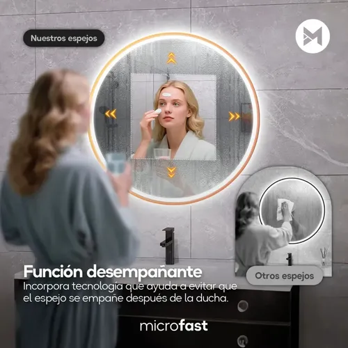 Espejo Redondo con Luz LED Táctil para Baño, Desempañante y Marco Dorado de 60 cm