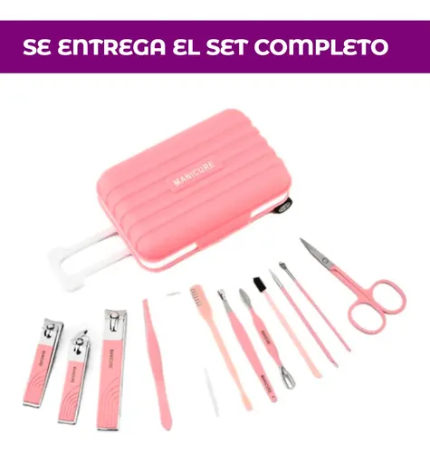 Set Manicura Y Pedicura 12 Piezas Valija Con Ruedas Estuche
