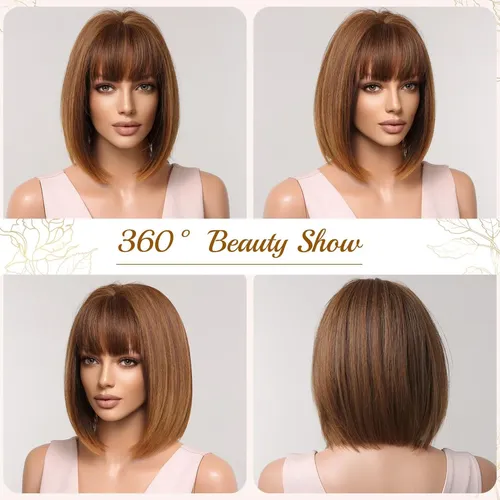 Pelucas Para Mujer Peluca Corta De Bob Con 35cm Castaño Claro S