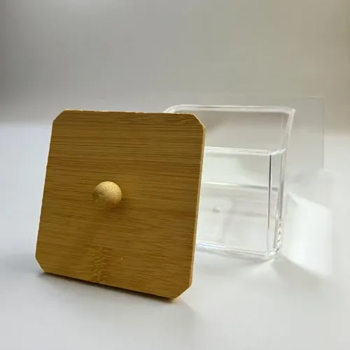 Organizador Cosméticos Maquillaje Acrílico Tapa Bambú 7x9cm