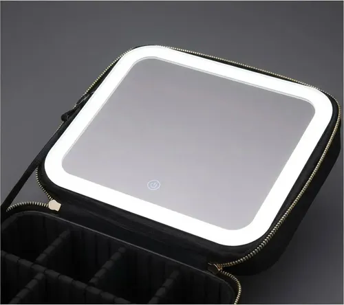 Estuche Porta Cosmetico Negro Espejo Led Neceser Maquillaje Impermeable Veoquiero