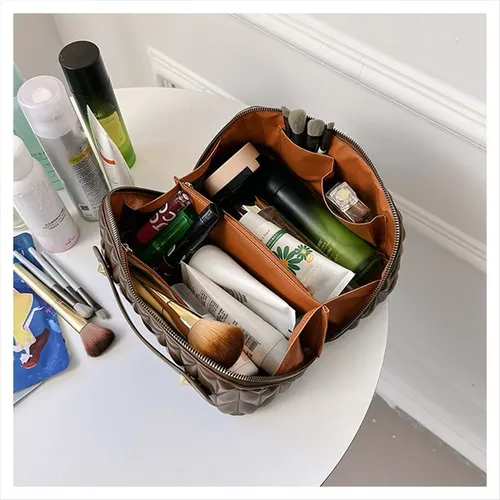 Bolsa De Maquillaje De Viaje De Cuero De Gran Capacidad Orga