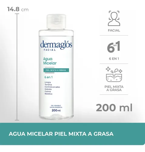 Dermaglós Facial Agua Micelar 6 En 1 Limpia Hidrata 200ml