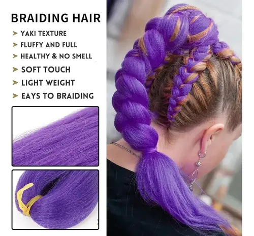 J` Peluca Trenzada Morada: 2 Extensiones De Cabello Fo
