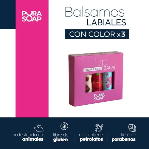 Bálsamo Labial Hidratante Con Color Set X3 – Pura Soap