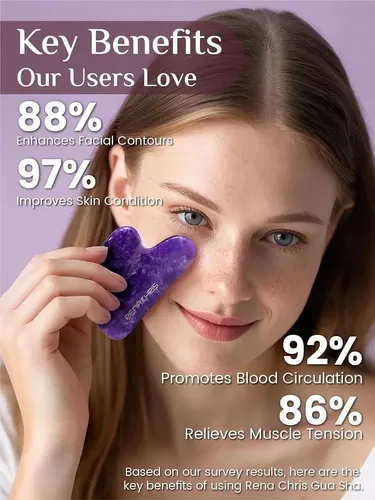 Guasha Facial Amatista Morada Masajeador Reductor Puff