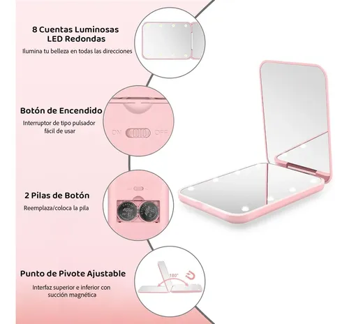 Espejo De Bolsillo Compacto Led De Maquillaje Con Aumento