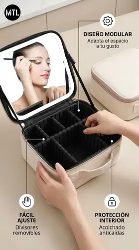 Alhajero Neceser Mtl Organizador Portátil Con Luz Led Espejo Bandeja Desplegable 6 Compartimentos Ajustables Material Pu Resistente Diseño Elegante Color Blanco Accesorios Maquillaje Viaje