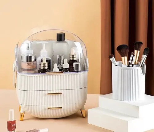 Organizador De Cosméticos Maquillaje C/ Tapa + Porta Brochas