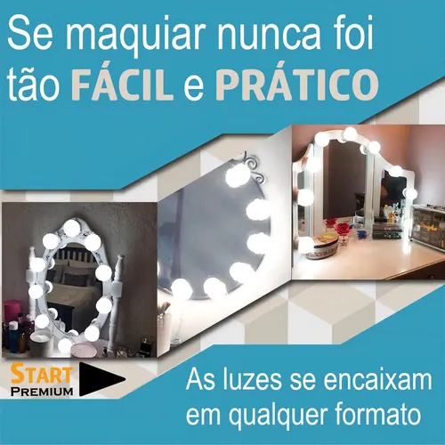 A Kit 10 Espejo Vestidor Luz Led Maquillaje 3 Tonos ,