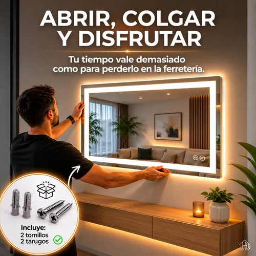 Espejo Luz Led 50×70 Rectangular Desempaña Baño Reversible