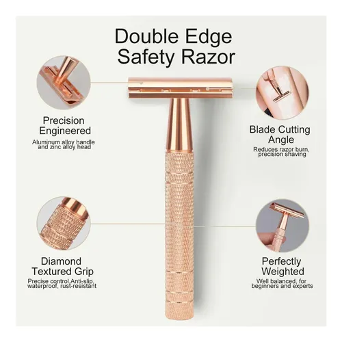 Razor De Seguridad De Oro Rosa Mate, Maquinillas De De Una Y