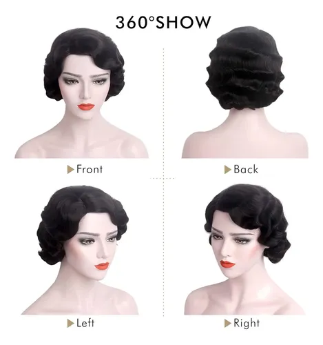 Peluca Sintética De Los Años 20 Para Mujer Short Finger Wave
