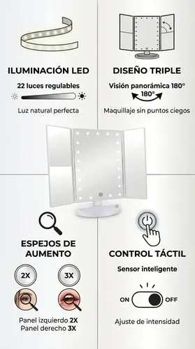 Espejo Maquillaje Giratorio 22 Led 3 Aumentos Usb Bateria Bl
