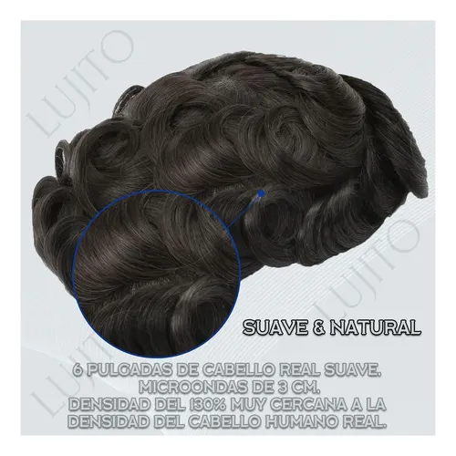Prótesis Capilar Cabello 100% Humano 1b Natural Con Canas