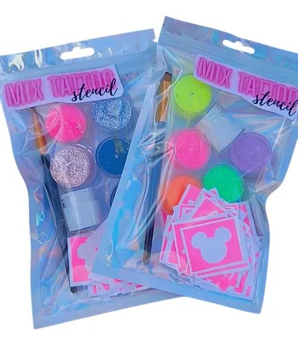 Kit Glitter Stencil Tatu Premiun Completo X 2 Glitter Bar
