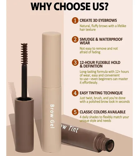 Gel Tintado Para Cejas Coffee Brown 2x, Impermeable, Larga