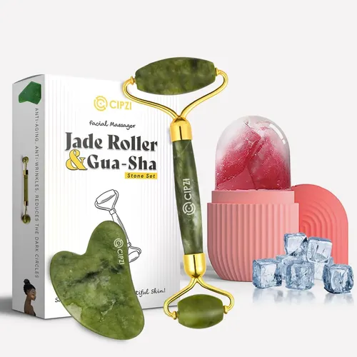 Rodillo Facial Jade Natural Verde Con Gua Sha Y Silicona