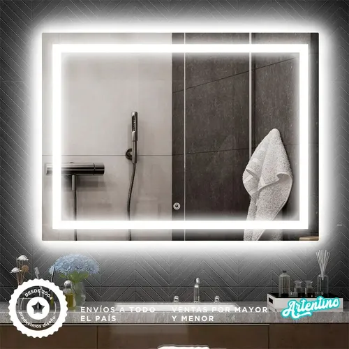 Espejo Led Pared Touch Rectangular Guarda Esmerilada 70x50cm