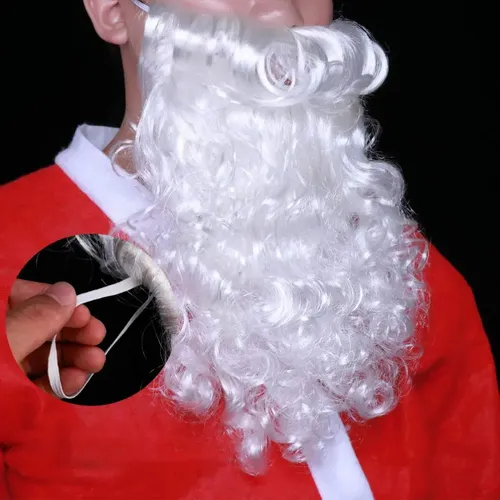 Qqx Peluca Barba Gorro Y Lentes Navidad Disfraz For Papa White (wig, Beard, Moustache) With Red Hat And Gold Glasses