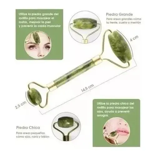 Masajeador Doble Rodillos Piedra Jade Facial Corporal