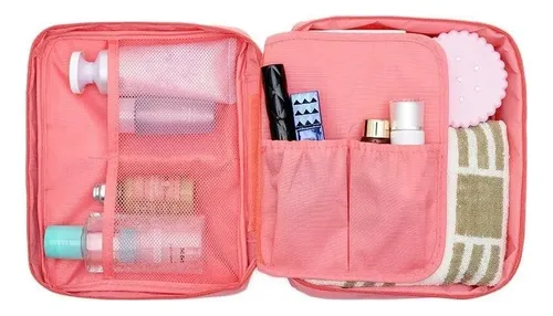 Neceser Bolso Porta Cosmeticos Maquillaje Organizador Viaje Color Rosa Diseño De La Tela Liso