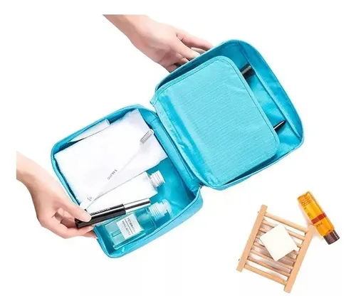 Neceser Bolso Porta Cosmeticos Organizador Maquillaje Baño Color Celeste