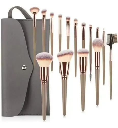 E Set 15 Brochas Maquillaje Profesional Fibra Suave