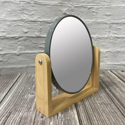 Espejo Maquillaje Doble Faz Con Aumento Base De Madera Marco Gris Ep16939