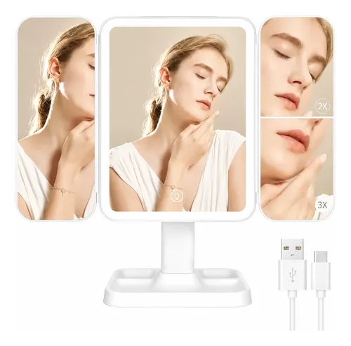 Espejo Luz Led Usb Triple Aumento Maquillaje Belleza 241344