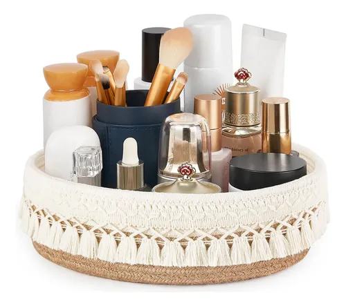 Organizador Maquillaje Mkono De Macramé, Amarillo Y Blanco