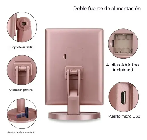 Espejo Maquillaje Luz Tríptica Aumentos 10x/3x/2x Carga Usb