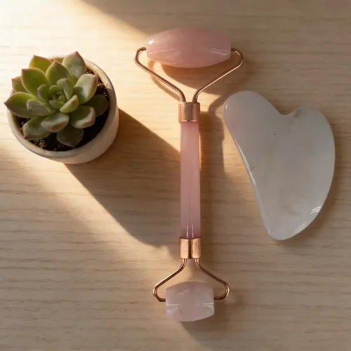Masajeador Facial Jade Roller Piedra Guasha Importado Rosa