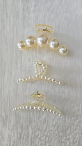 Gancho Pinza Broche Clip Pelo Grande Transparente Perlas