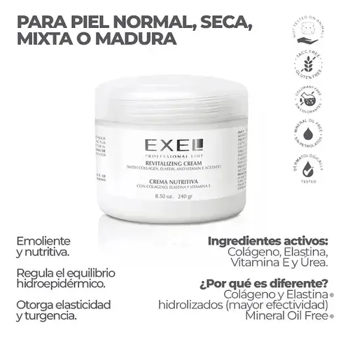 Crema Facial Exel Nutritiva Colageno Elastina Y Vit E 500ml.