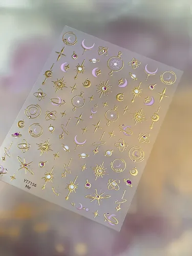 Pegatinas De Uñas Con Estampado Dorado De Estrellas, Luna Y