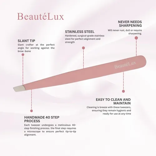 Pinzas Para Cejas Beautélux, Punta Inclinada, Acero Inoxidab