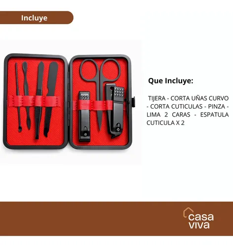 Kit Manicura Pedicura Negro 7 Piezas Con Estuche