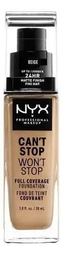 Base facial Nyx Can’t Stop Won’t Stop, cobertura total Nyx, impermeable, duradera, base líquida Nyx