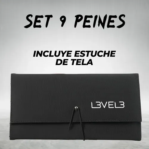 Set De 9 Peines De Cabello Para Barberos De Carbón Level 3 Color Negro