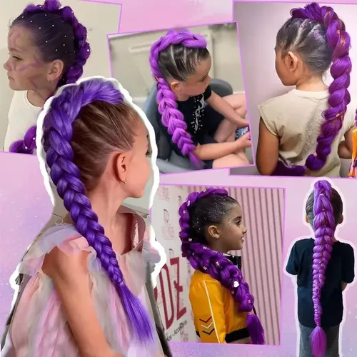K-pop Style Multi-color Braided Ponytail For Cosplay Navy