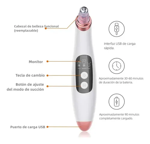 Aspirador De Poros Facial Recargable Eléctrico