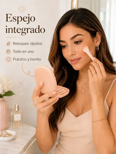 Set De Brochas Maquillaje Con Espejo Portátil Viaje 5 Pzs