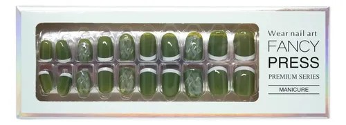 Uñas Postizas Diswald & Co Press On Cuadradas Brillantes en Verde Francesita
