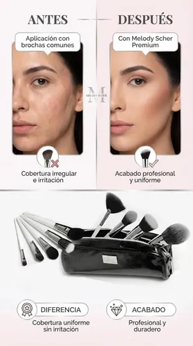 Set Premium 9 Brochas De Maquillaje Profesional + Estuche de Melody Scher Blanco