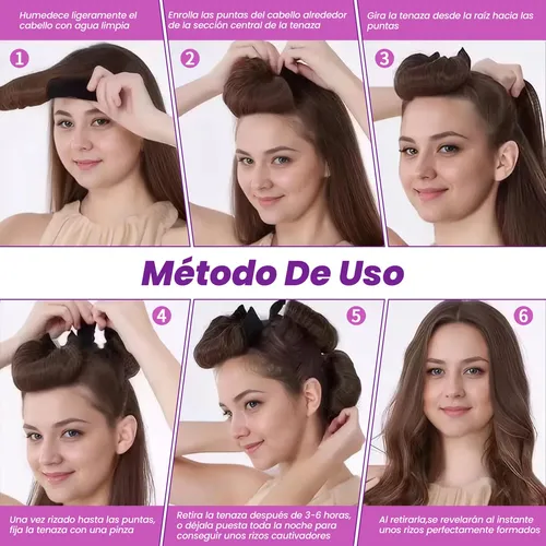 6pzs Curly Ondas En Cabello Rizos Sin Calor Tubo+gorro