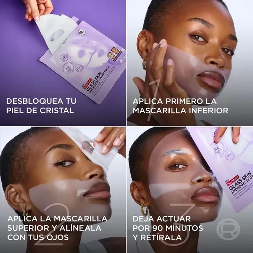 L’Oréal Paris Revitalift Glass Skin Mascarilla Hidrogel 1 pza EFECTO GLOW EN 90 MIN, Hidratación Profunda con Centella Asiática y Ácido Hialurónico. Para todo tipo de piel/ piel mixta a grasa